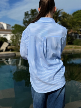 Chemise Julia rayée brodée bleu ciel | Sud Access