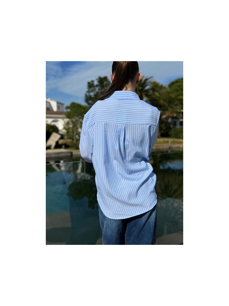 Chemise Julia rayée brodée bleu ciel | Sud Access