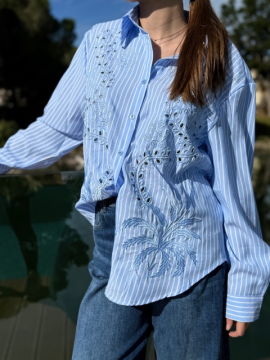 Chemise Julia rayée brodée bleu ciel | Sud Access
