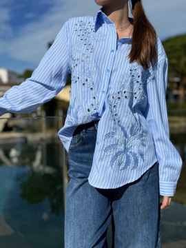 Chemise Julia rayée brodée bleu ciel | Sud Access