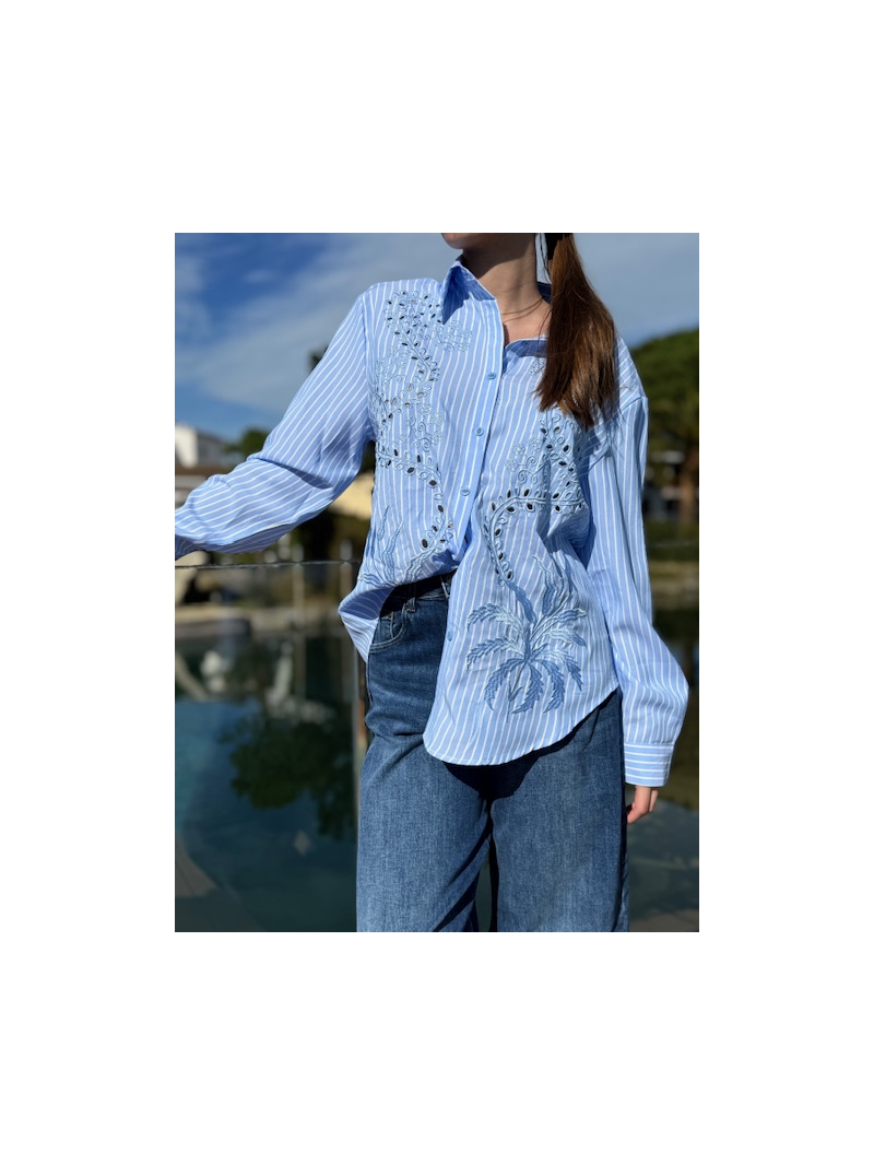 Chemise Julia rayée brodée bleu ciel | Sud Access