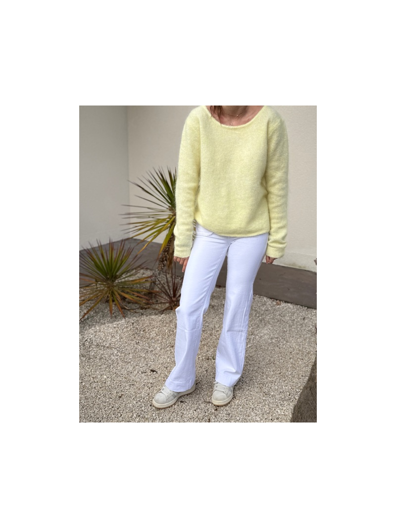 Jean wide leg blanc à torsade | Poches plaquées