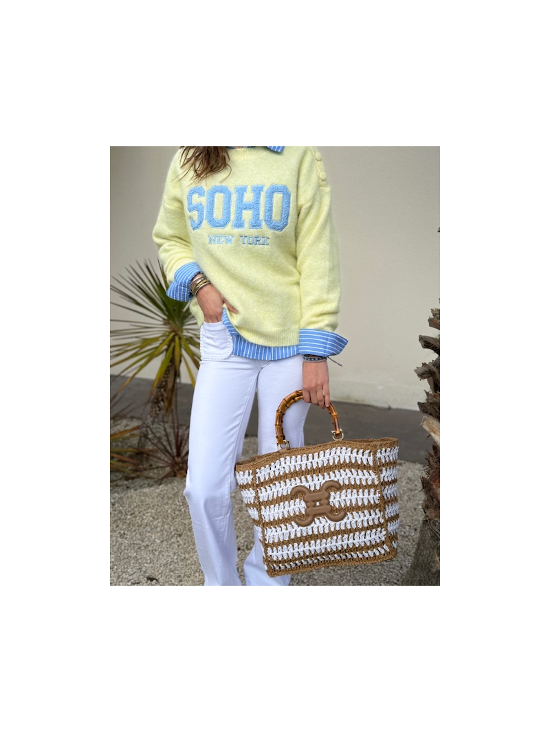 Jean wide leg blanc à torsade | Poches plaquées