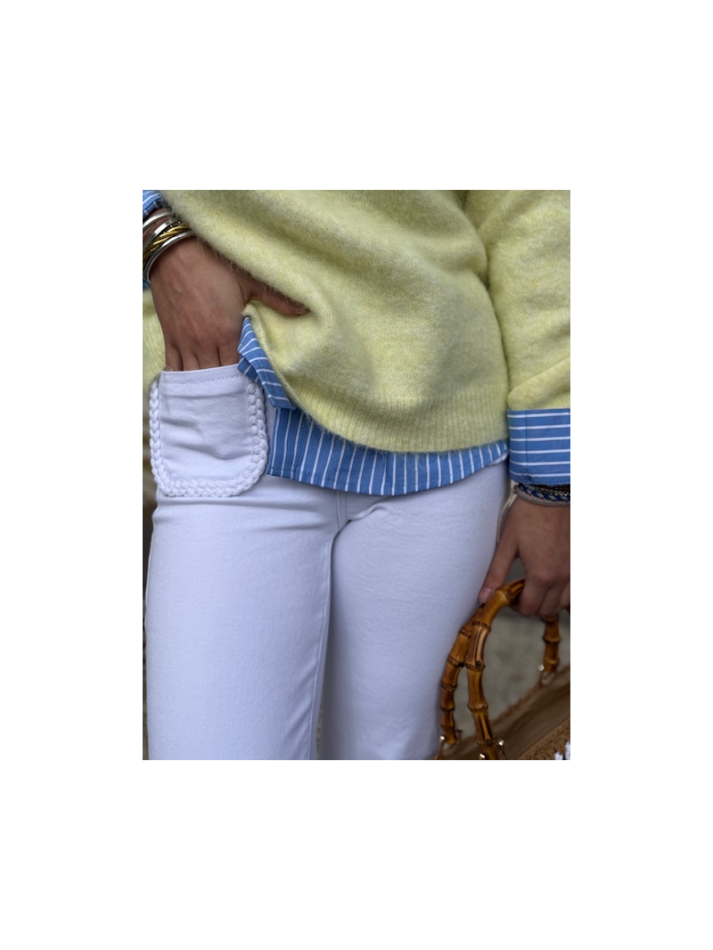 Jean wide leg blanc à torsade | Poches plaquées