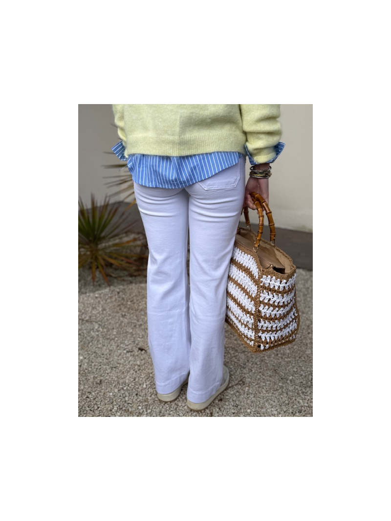 Jean wide leg blanc à torsade | Poches plaquées