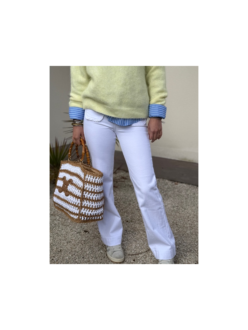 Jean wide leg blanc à torsade | Poches plaquées
