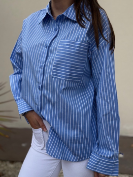 Chemise bleu ciel à rayures – Coupe oversize, poche poitrine | Sud Access
