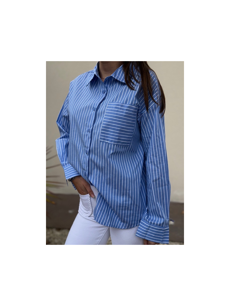 Chemise bleu ciel à rayures – Coupe oversize, poche poitrine | Sud Access