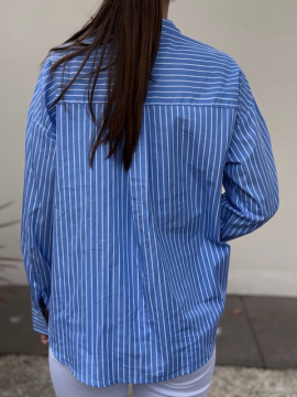 Chemise bleu ciel à rayures – Coupe oversize, poche poitrine | Sud Access