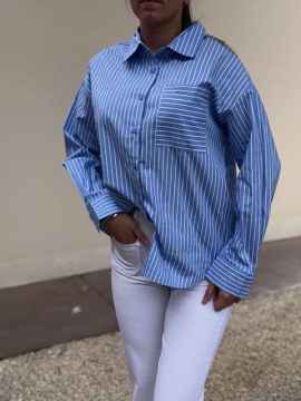 Chemise bleu ciel à rayures – Coupe oversize, poche poitrine | Sud Access