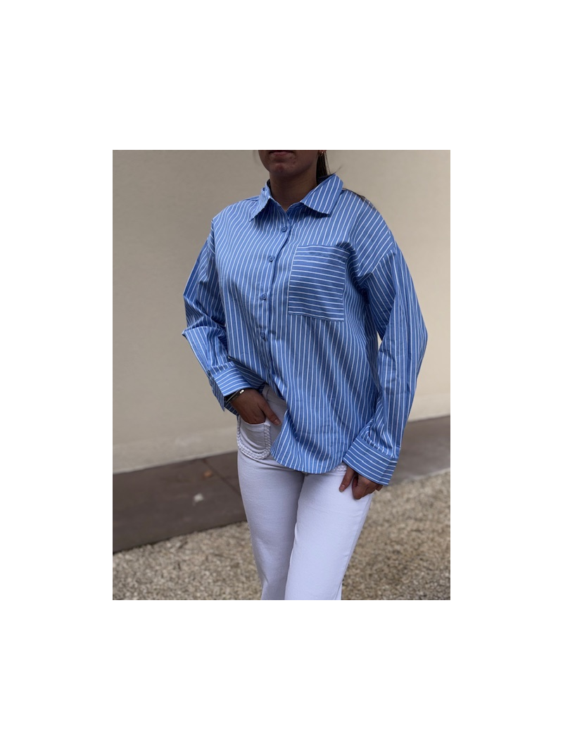 Chemise bleu ciel à rayures – Coupe oversize, poche poitrine | Sud Access