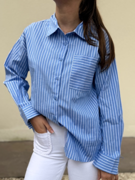 Chemise bleu ciel à rayures – Coupe oversize, poche poitrine | Sud Access