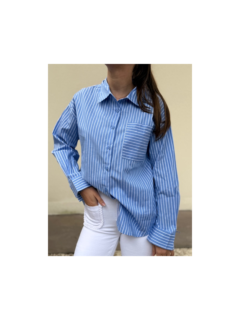 Chemise bleu ciel à rayures – Coupe oversize, poche poitrine | Sud Access