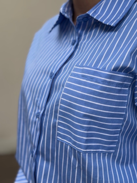 Chemise bleu ciel à rayures – Coupe oversize, poche poitrine | Sud Access