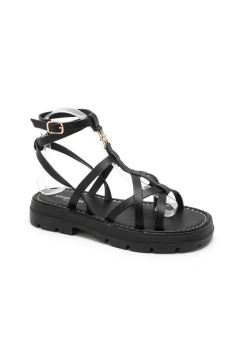 Sandales Céline noires à brides avec soleil doré – Fermeture cheville