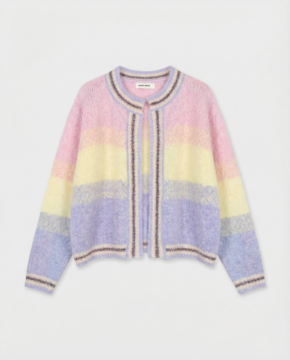 Gilet Arc-en-ciel multicolore femme – Maille douce ouverte | Style pastel tendance