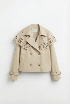 Trench Flore beige femme – Col floral ajouré & coupe élégante