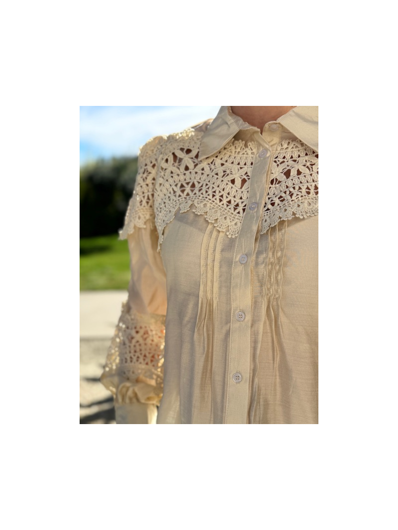 Blouse beige dentelle – Détails crochet, style bohème chic | Sud Access