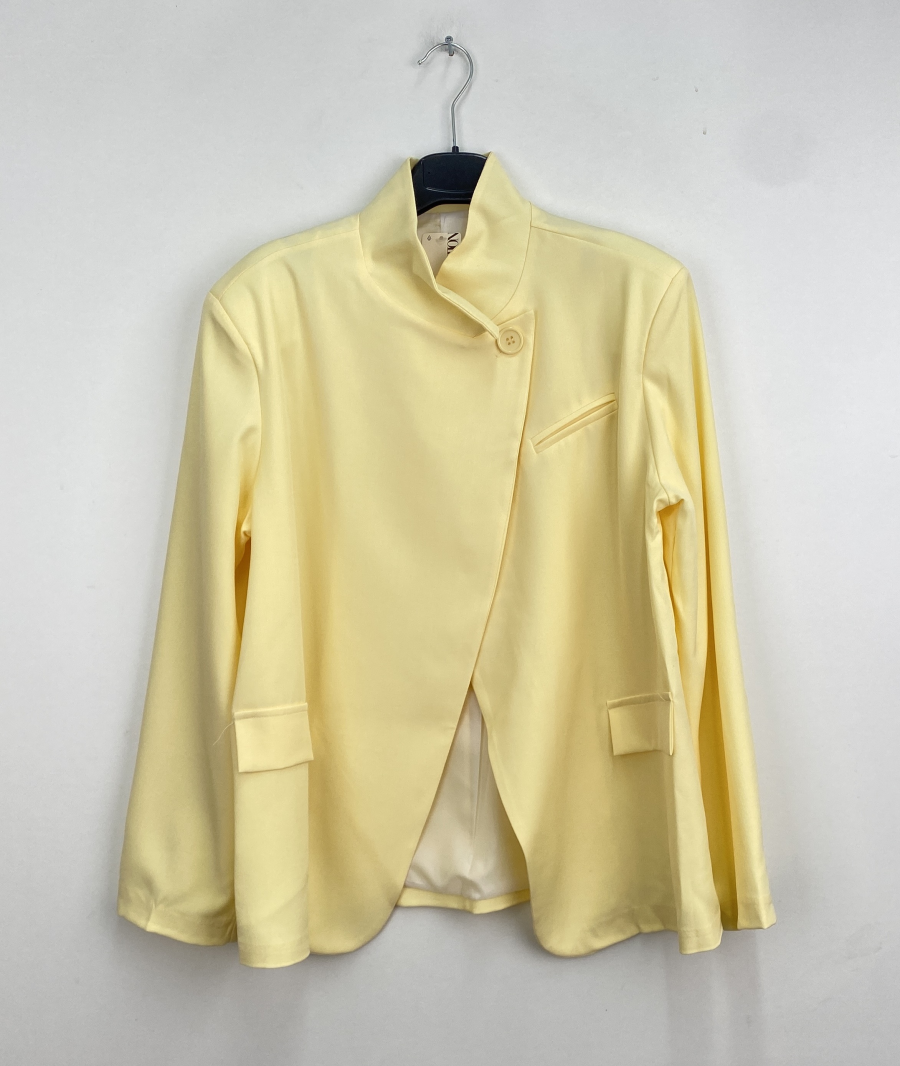Blazer bleu jaune col Mao femme – Veste élégante asymétrique | Sud Access