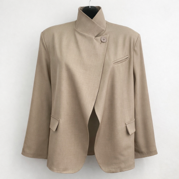 Blazer bleu taupe col Mao femme – Veste élégante asymétrique | Sud Access