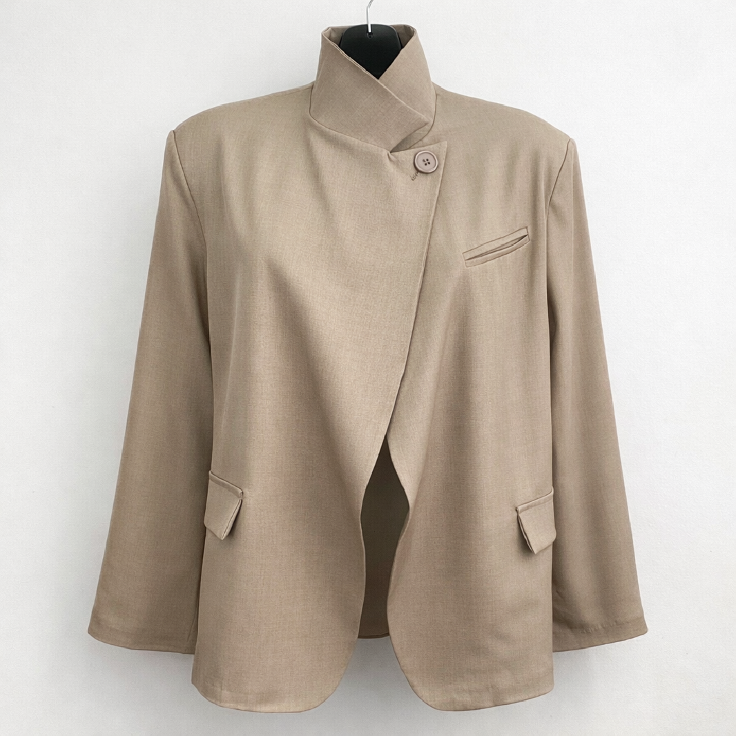 Blazer bleu taupe col Mao femme – Veste élégante asymétrique | Sud Access