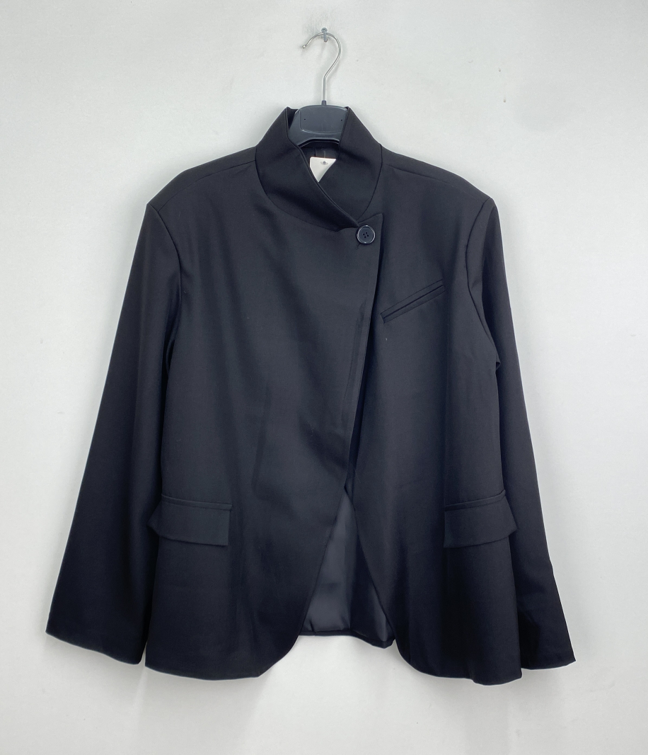 Blazer bleu noir col Mao femme – Veste élégante asymétrique | Sud Access Blazer bleu noir col Mao femme – Veste élégante asymétrique | Sud Access