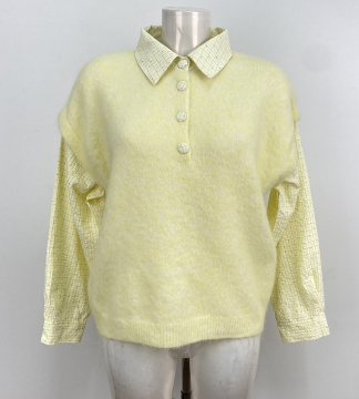 Pull AMARILLO jaune avec chemise intégrée – Look superposé tendance | Sud Access