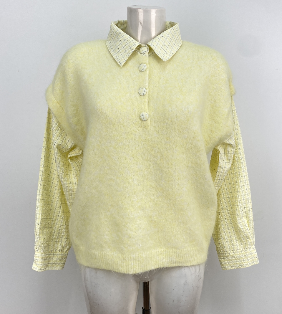 Pull AMARILLO jaune avec chemise intégrée – Look superposé tendance | Sud Access