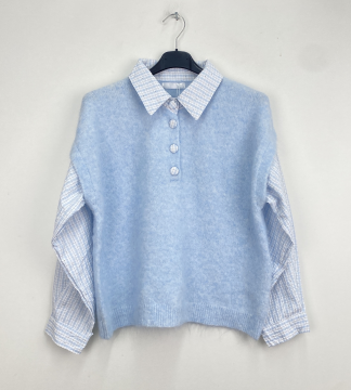 Pull AMARILLO jaune avec chemise intégrée – Look superposé tendance | Sud Access