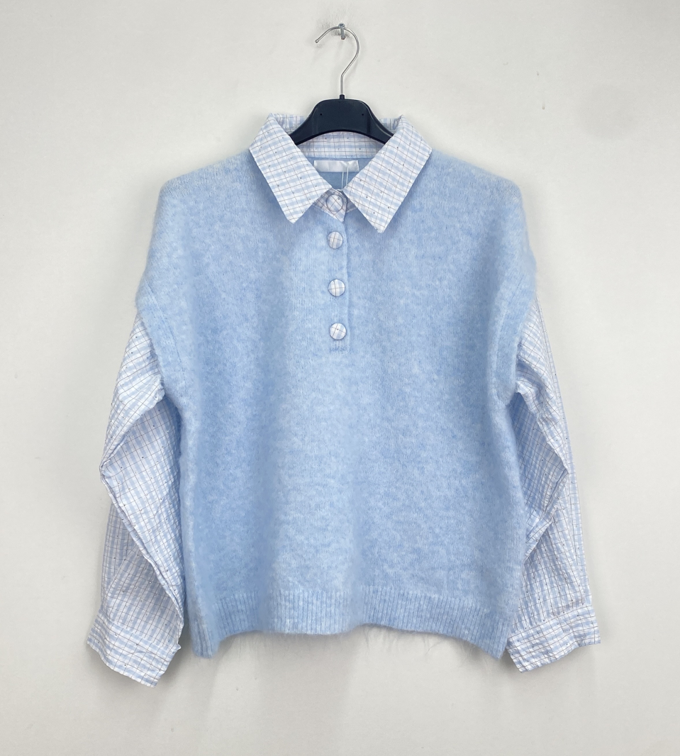 Pull AMARILLO jaune avec chemise intégrée – Look superposé tendance | Sud Access