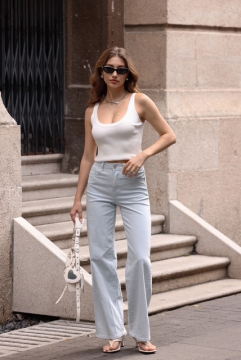 Jean wide leg rayé bleu ciel femme | Sud Access