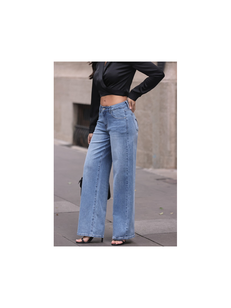 Jean wide leg bleu étoiles femme | Sud Access