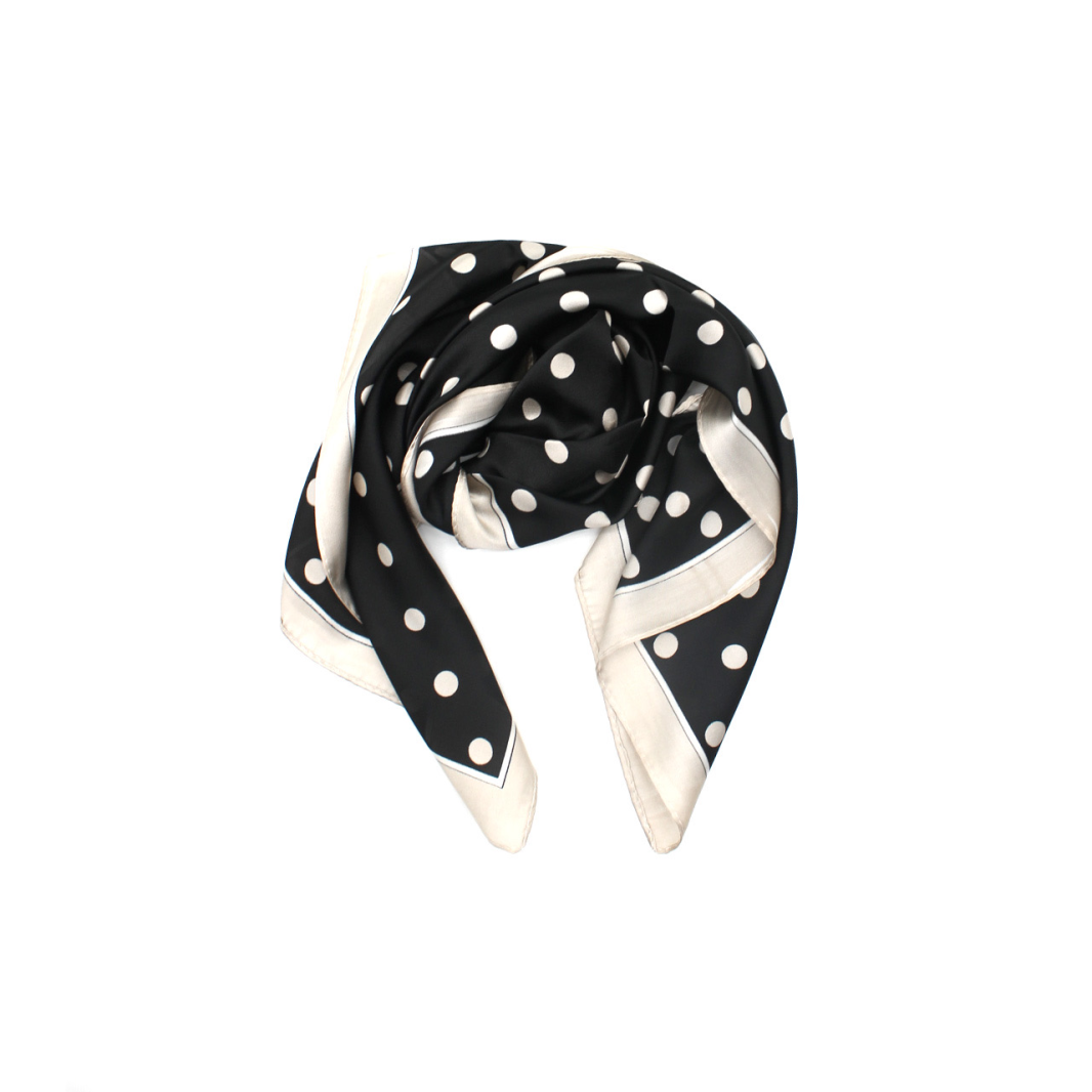 Foulard façon soie noir et blanc à pois – carré élégant femme | Sud Access