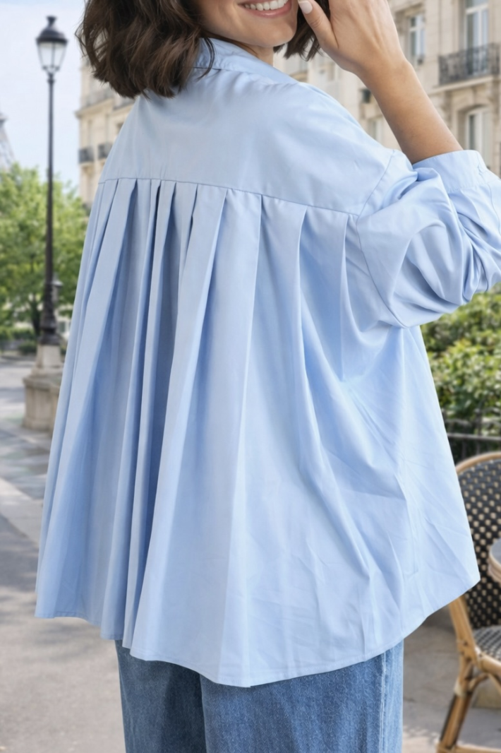 Chemise Charlotte dos plissé en coton – chemise femme élégante et fluide