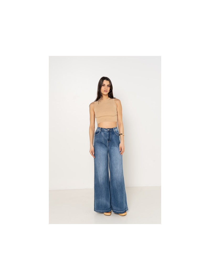 Jean wide bleu femme – Coupe large tendance & taille haute