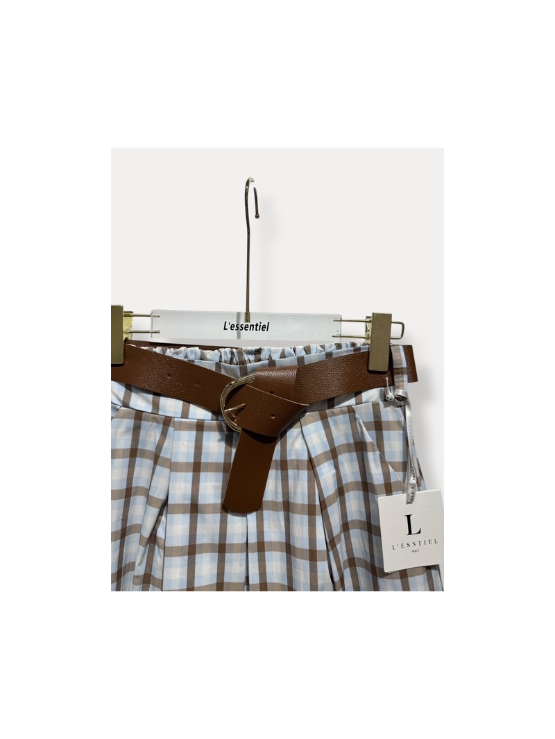 Jupe longue à carreaux ciel avec ceinture – Style bohème chic