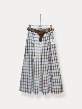 Jupe longue à carreaux ciel avec ceinture – Style bohème chic