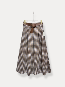 Jupe longue à carreaux chocolat avec ceinture – Style bohème chic