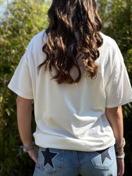 T-shirt blanc imprimé Copacabana – motif fruit papaye – coupe fluide femme T-shirt blanc imprimé Copacabana – motif fruit papaye – coupe fluide femme