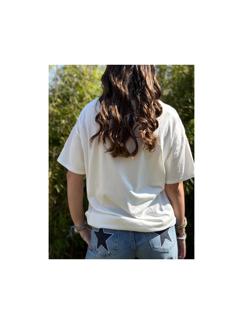 T-shirt blanc imprimé Copacabana – motif fruit papaye – coupe fluide femme T-shirt blanc imprimé Copacabana – motif fruit papaye – coupe fluide femme