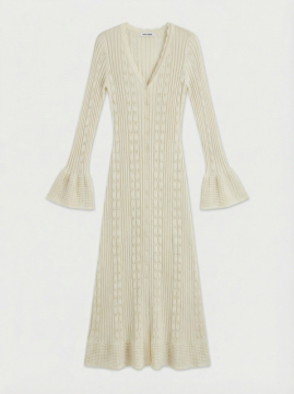 Robe gilet écrue maille ajourée – Style bohème chic