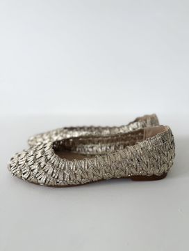 Ballerines tressées dorées plates – Chaussures femme élégantes et tendance
