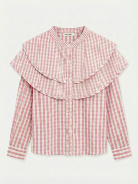 Chemise vichy rose col volanté femme – coton & viscose | Sud Access