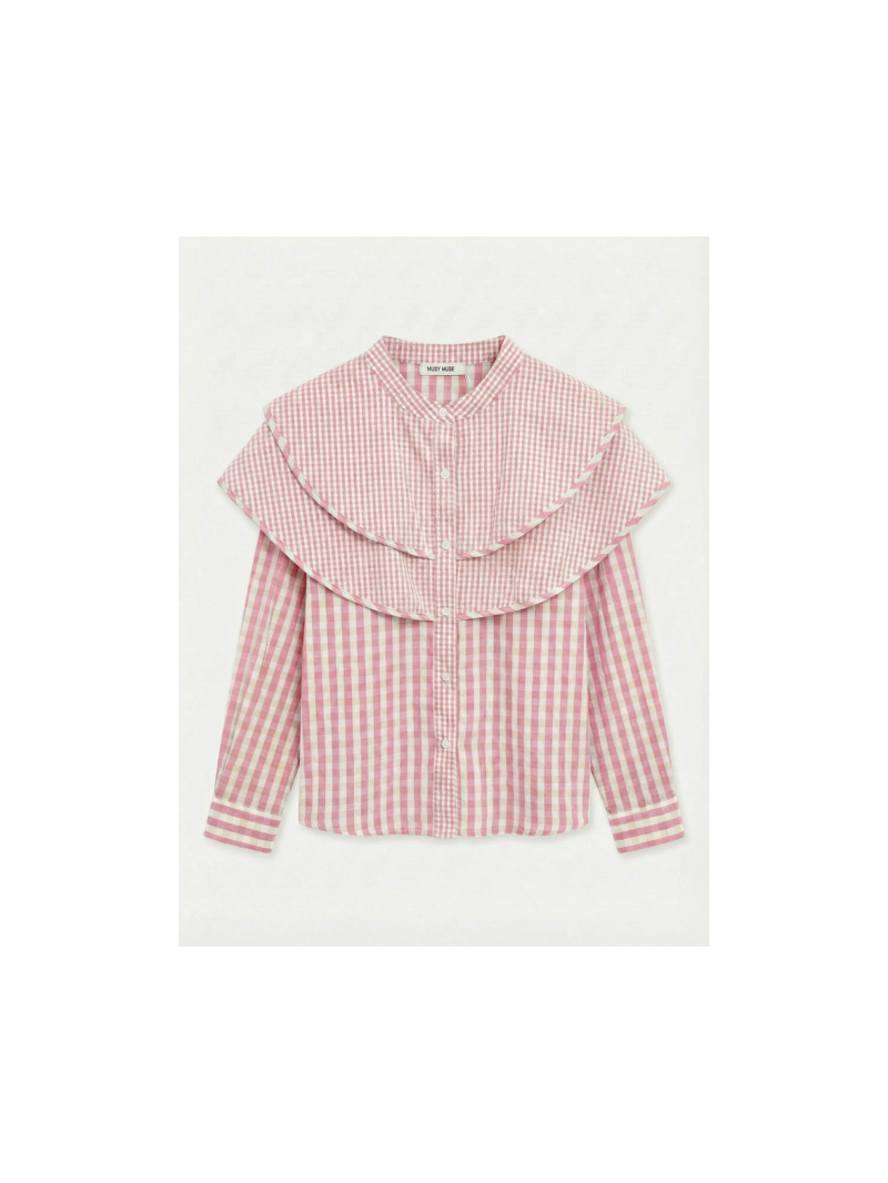 Chemise vichy rose col volanté femme – coton & viscose | Sud Access