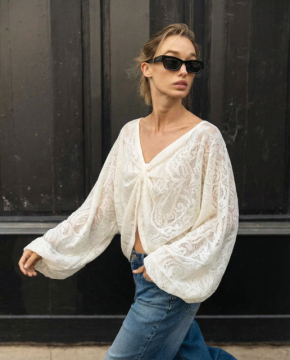 Top dentelle écru femme manches larges – coton & polyamide | Sud Access