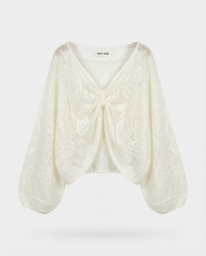 Top dentelle écru femme manches larges – coton & polyamide | Sud Access