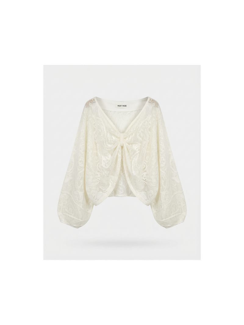 Top dentelle écru femme manches larges – coton & polyamide | Sud Access