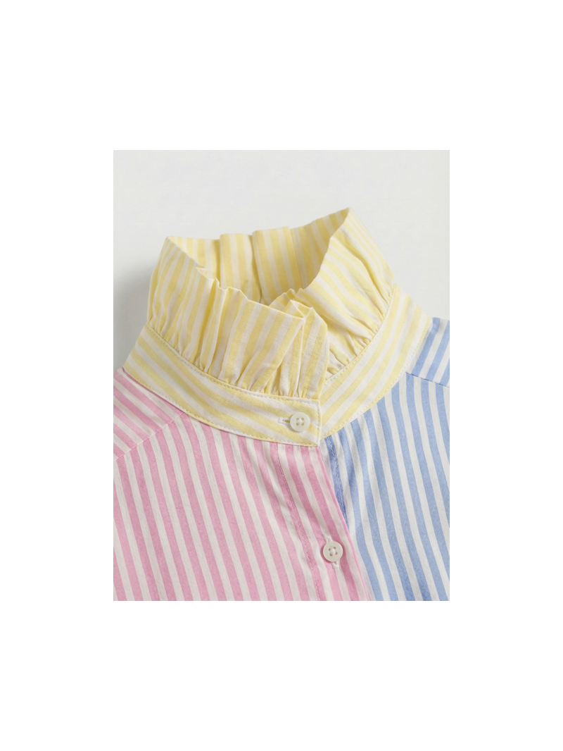 Chemise rayures multicolores col volanté femme 100% coton | Sud Access Chemise rayures multicolores col volanté femme 100% coton | Sud Access