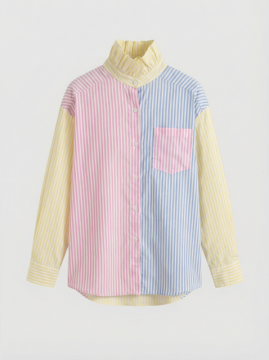 Chemise rayures multicolores col volanté femme 100% coton | Sud Access Chemise rayures multicolores col volanté femme 100% coton | Sud Access