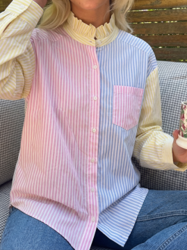 Chemise rayures multicolores col volanté femme 100% coton | Sud Access